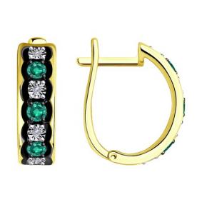Серьги из лимонного золота Diamant 53-220-01787-1 с бриллиантом и изумрудом 53-220-01787-1 фото
