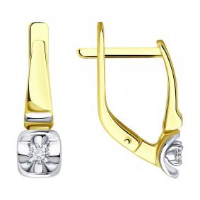 Серьги из лимонного золота Diamant 53-220-01901-1 с бриллиантом 53-220-01901-1 фото