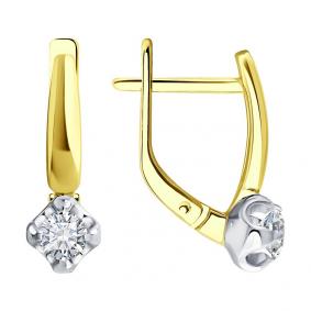 Серьги из лимонного золота Diamant 53-220-01954-1 с бриллиантом 53-220-01954-1 фото
