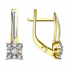 Серьги из лимонного золота Diamant 53-220-02039-1 с бриллиантом 53-220-02039-1 фото