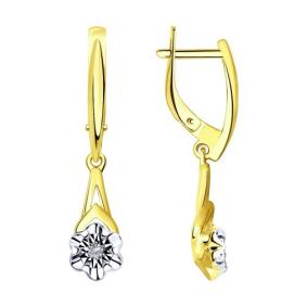 Серьги из лимонного золота Diamant 53-221-00022-1 с бриллиантом 53-221-00022-1 фото