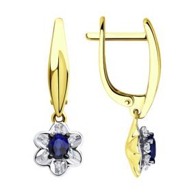 Серьги из лимонного золота Diamant 53-221-00558-1 с бриллиантом и сапфиром 53-221-00558-1 фото