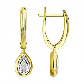 Серьги из комбинированного золота Diamant 53-221-01899-1 с бриллиантом 53-221-01899-1 фото