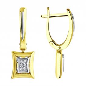 Серьги из комбинированного золота Diamant 53-221-02128-1 с бриллиантом 53-221-02128-1 фото