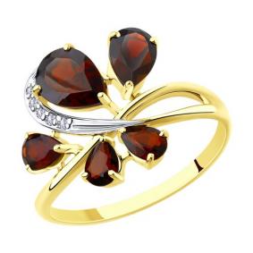 Кольцо из лимонного золота Diamant 53-310-00351-1 с фианитом и гранатом 53-310-00351-1 фото