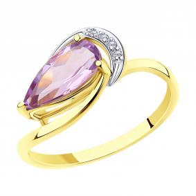 Кольцо из лимонного золота Diamant 53-310-00620-2 с фианитом и аметистом 53-310-00620-2 фото