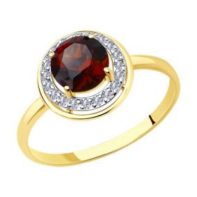 Кольцо из лимонного золота Diamant 53-310-01426-1 с фианитом и гранатом 53-310-01426-1 фото