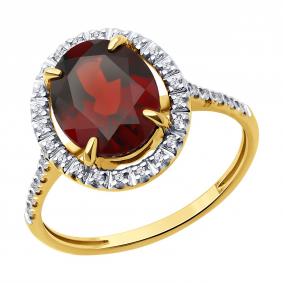 Кольцо из лимонного золота Diamant 53-310-02442-2 с фианитом и гранатом 53-310-02442-2 фото