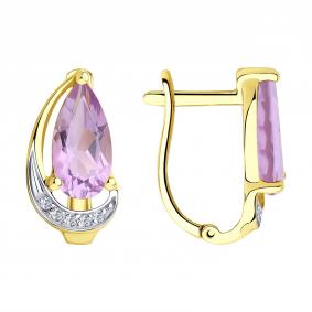 Серьги из лимонного золота Diamant 53-320-00620-2 с фианитом и аметистом 53-320-00620-2 фото