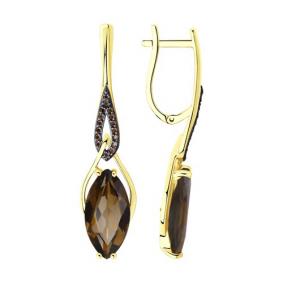 Серьги из лимонного золота Diamant 53-320-00829-2 с фианитом и раухтопазом 53-320-00829-2 фото