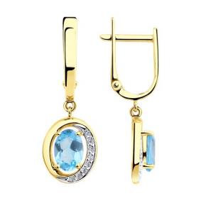 Серьги из лимонного золота Diamant 53-321-00224-1 с топазом и фианитом 53-321-00224-1 фото