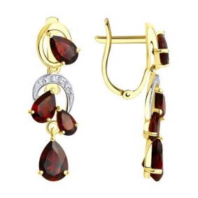 Серьги из лимонного золота Diamant 53-321-00351-1 с фианитом и гранатом 53-321-00351-1 фото