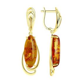Серьги из лимонного золота Diamant 53-321-00770-1 с янтарём 53-321-00770-1 фото
