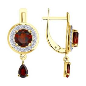 Серьги из лимонного золота Diamant 53-321-01426-1 с фианитом и гранатом 53-321-01426-1 фото