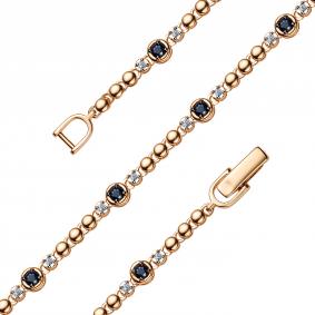 Золотой браслет АЛЬКОР 55350-102 с бриллиантом и сапфиром 55350-102 фото