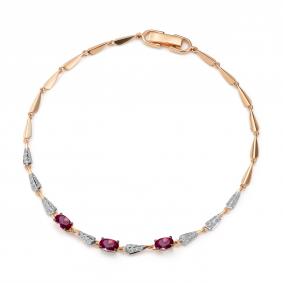 Золотой браслет АЛЬКОР 55980-103 с бриллиантом и рубином 55980-103 фото