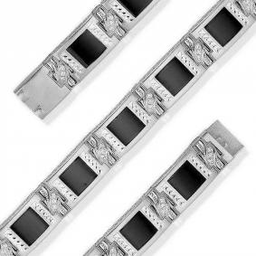 Серебряный браслет Караваевская ювелирная фабрика 56-0007-s с ониксом и цирконием 56-0007-s фото