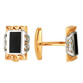 Золотые запонки Караваевская ювелирная фабрика 59-0016 с ониксом 59-0016 фото