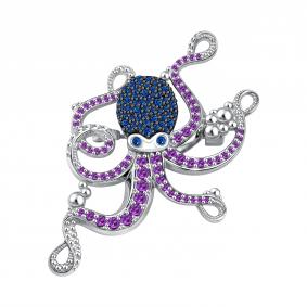 Серебряная брошь TALANT 60-75-0006-17948 с фианитом и аметистом 60-75-0006-17948 фото