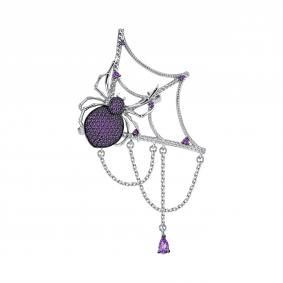 Серебряная брошь TALANT 60-75-0006-17956 с фианитом и аметистом 60-75-0006-17956 фото