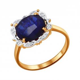 Золотое кольцо SOKOLOV 6012031 с бриллиантом и гидротермальным сапфиром 6012031 фото