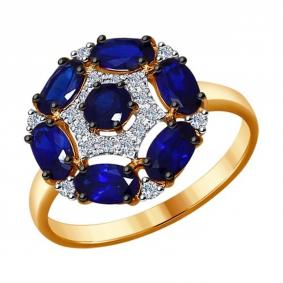 Золотое кольцо SOKOLOV 6012071 с бриллиантом и сапфировым корундом 6012071 фото