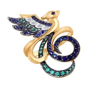 Золотое кольцо SOKOLOV 6012087 с бриллиантом, сапфировым корундом и гидротермальным изумрудом 6012087 фото