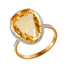 Золотое кольцо SOKOLOV 6014029КЦ с бриллиантом и кварцем 6014029КЦ фото