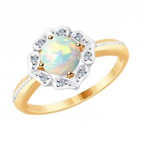 Золотое кольцо SOKOLOV 6014063 с бриллиантом и опалом 6014063 фото