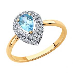 Золотое кольцо SOKOLOV 6014137 с бриллиантом и аквамарином 6014137 фото