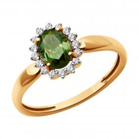 Золотое кольцо SOKOLOV 6014338 с бриллиантом и турмалином 6014338 фото