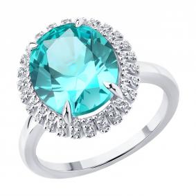 Кольцо из белого золота SOKOLOV 6014395-3-5 с турмалином и бриллиантом выращенным 6014395-3-5 фото