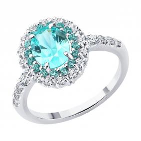 Кольцо из белого золота SOKOLOV 6014396-3-5 с турмалином и бриллиантом выращенным 6014396-3-5 фото