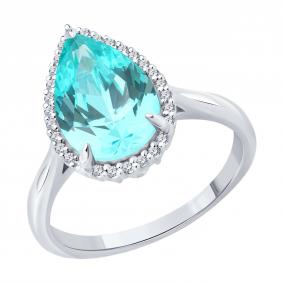 Кольцо из белого золота SOKOLOV 6014399-3-5 с турмалином и бриллиантом выращенным 6014399-3-5 фото