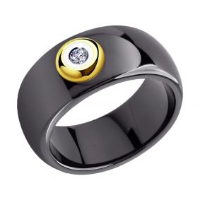 Кольцо из лимонного золота SOKOLOV 6015012 с бриллиантом и керамикой 6015012 фото