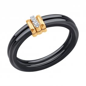 Золотое кольцо SOKOLOV 6015127 с бриллиантом и керамикой 6015127 фото