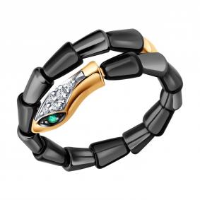 Золотое кольцо SOKOLOV 6015133 с бриллиантом, изумрудом и керамикой 6015133 фото