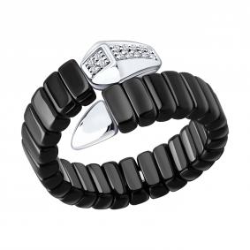 Кольцо из белого золота Символ года Змея SOKOLOV с бриллиантом и керамикой 6015134-3 6015134-3 фото