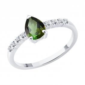 Кольцо из белого золота Diamant 6019030-3-5 с турмалином и бриллиантом выращенным 6019030-3-5 фото