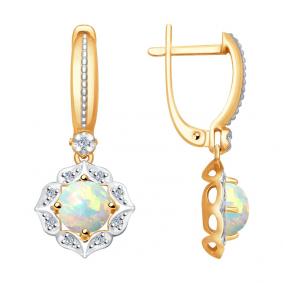 Золотые серьги SOKOLOV 6024065 с бриллиантом и опалом 6024065 фото