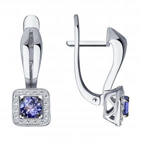 Серьги из белого золота SOKOLOV 6024079-3 с бриллиантом и танзанитом 6024079-3 фото