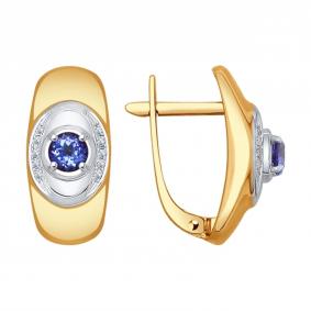 Золотые серьги SOKOLOV с бриллиантом и танзанитом 6024132 6024132 фото
