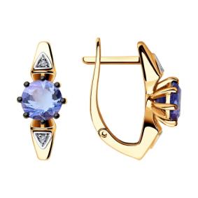 Золотые серьги SOKOLOV 6024135 с бриллиантом и танзанитом 6024135 фото