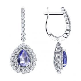 Серьги из белого золота SOKOLOV 6024319-3 с бриллиантом и танзанитом 6024319-3 фото