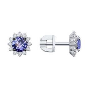 Серьги из белого золота SOKOLOV 6024394-3 с бриллиантом и танзанитом 6024394-3 фото