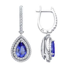 Серьги из белого золота SOKOLOV 6024462-3 с бриллиантом и танзанитом 6024462-3 фото