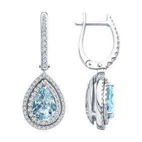 Серьги из белого золота SOKOLOV 6024464-3 с бриллиантом и аквамарином 6024464-3 фото