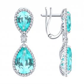 Золотые серьги SOKOLOV 6024502-3-5 с турмалином, Параиба и бриллиантом выращенным 6024502-3-5 фото