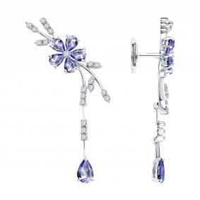 Серьги из белого золота SOKOLOV 6024507-3 с бриллиантом и танзанитом 6024507-3 фото