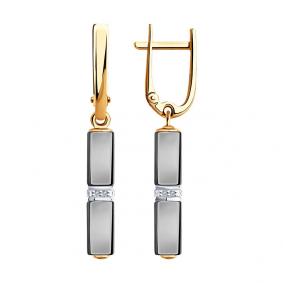 Золотые серьги SOKOLOV 6025126 с бриллиантом и керамикой 6025126 фото